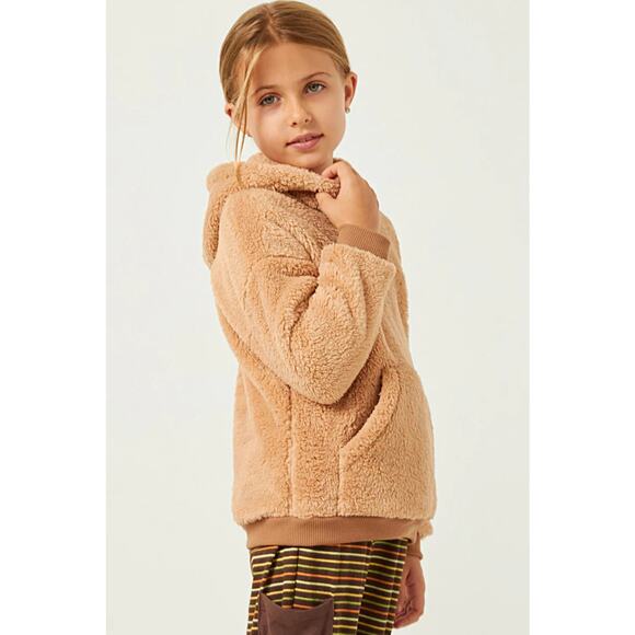 HAYDEN Teddi Fuzzy Tan Pullover Hooded Sweatshirt Jacket with Pockets Small - Picture 2 of 5